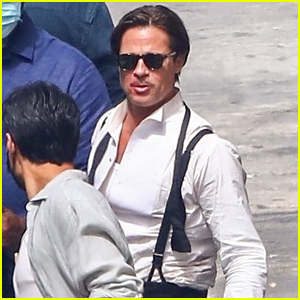 Brad Pitt Spotted in Costume on 'Babylon' Movie Set (Photos)