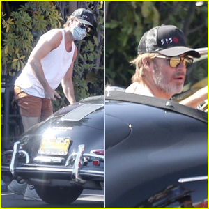 Chris Pine Sports White Tank Shirt for a Ride in His Vintage Porsche