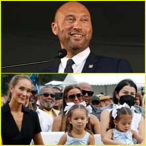 Derek Jeter is Supported by Wife Hannah Jeter & Daughters Bella & Story at Baseball Hall of Fame Induction!