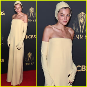 Emma Corrin Pairs Long, Black Nails with Yellow Dress for Emmy Awards 2021