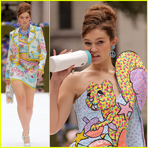 Gigi Hadid Drinks From a Baby Bottle While Walking the Moschino Runway at NYFW