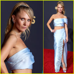 Juno Temple Rocks Baby Blue Crop-Top for Emmy Awards 2021