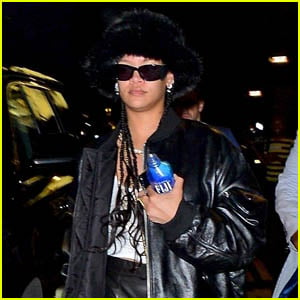 Rihanna Rocks Leather & Faux Fur Hat During Night Out in NYC