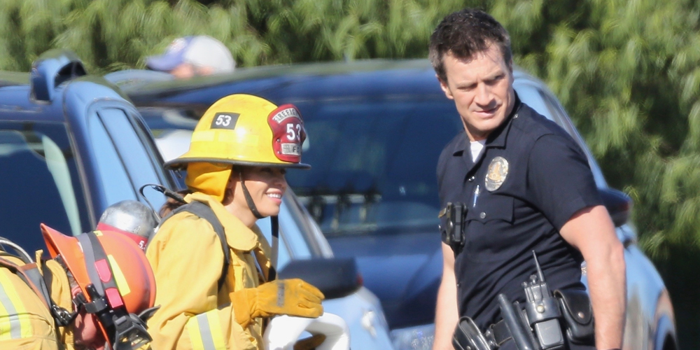 Jenna Dewan Films Scenes as a Firefighter on the Set of ‘The Rookie