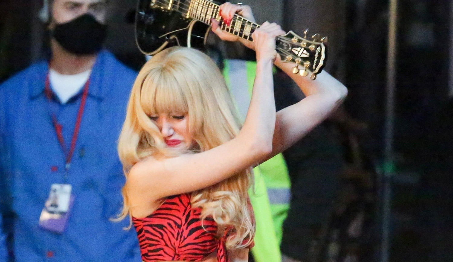 Emmy Rossum Smashes a Guitar While Filming a Scene for ‘Angelyne