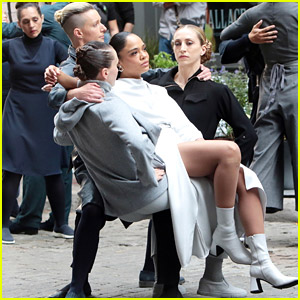 Tessa Thompson Sits On A Human Chair While Filming 'Westworld' in NYC