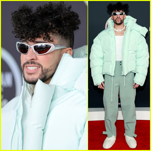 Bad Bunny Goes Cozy in Mint-Colored Puffer Jacket at AMAs 2021