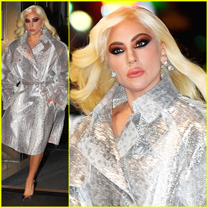 Lady Gaga Blinds Fans With Shiny Silver Jacket & Heels in NYC