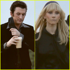 Miles Teller & Juno Temple Arrive on Set for Day of Filming 'The Offer'