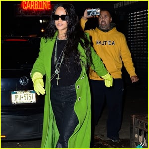 Rihanna Rocks a Lime Green Coat to Dinner in NYC