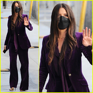 Sandra Bullock Arrives In the Prettiest Purple Pantsuit For An Interview in LA