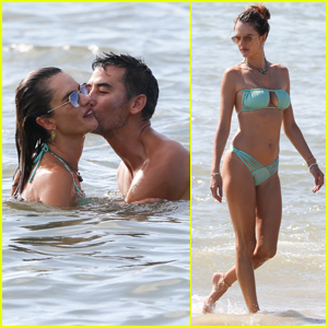 Alessandra Ambrosio Gets a Kiss From Boyfriend Richard Lee While Swimming in The Ocean