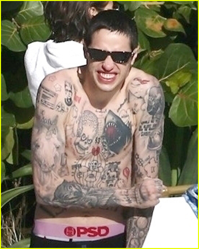 Pete Davidson shirtless showing tattoos