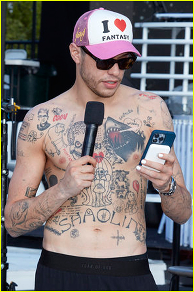 Pete Davidson shirtless showing tattoos