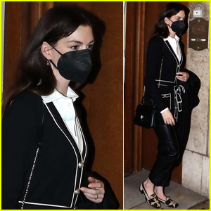 Anne Hathaway Wears Chic Out for Night Out in Rome