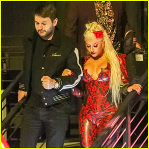 Christina Aguilera Sports a Red Latex Body Suit on a Night Out with Fiance Matthew Rutler