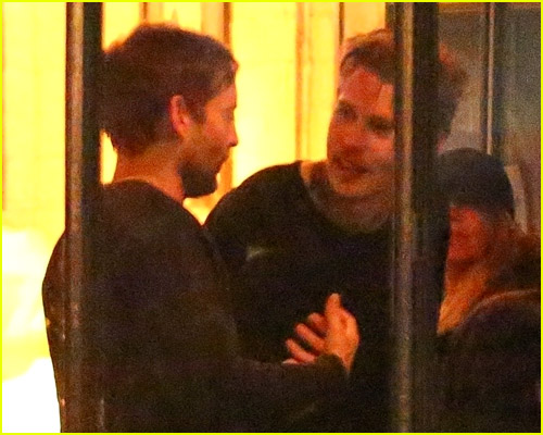 Tobey Maguire chatting with Austin Butler