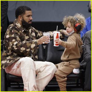 Drake & His Son Adonis Sit Courtside at the Raptors vs. Bulls NBA Game