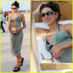 Dua Lipa Wears Cut-Out Sheer Dress During Beach Day in Miami (Photos)