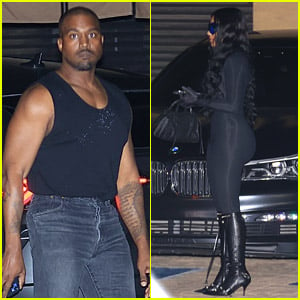 Kanye West Flaunts His Muscles While Dining with a Kim Kardashian Lookalike