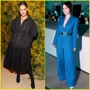 Katie Holmes & Rachel Brosnahan Rock Monochromatic Looks for New York Fashion Week