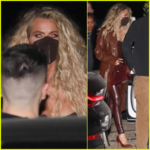 Khloe Kardashian Sports Brown Leather Look for Night Out with Friends