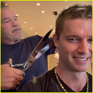Patrick Schwarzenegger Gets a Haircut from Dad Arnold, Goes Shirtless to Show Off Finished Product