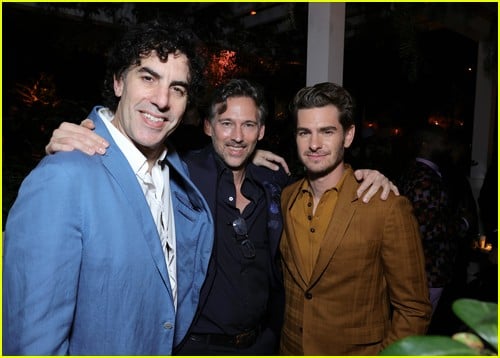 Andrew Garfield, Sacha Baron Cohen, Joel Lubin at the CAA Pre-Oscars Party