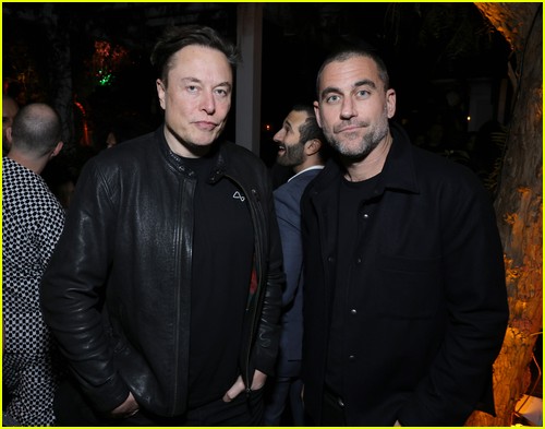Elon Musk, Bryn Mooser at the CAA Pre-Oscars Party