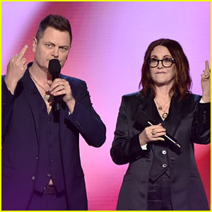 Spirit Awards Hosts Megan Mullally & Nick Offerman Tell Putin to 'F--k Off' During Monologue