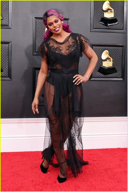 Laverne Cox on the Grammys 2022 red carpet