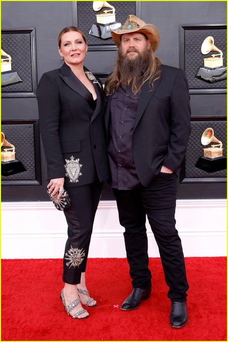 Chris Stapleton and wife Morgane on the Grammys 2022 red carpet