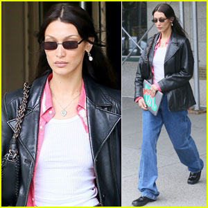 Bella Hadid Wears Leather Jacket to Meeting in NYC