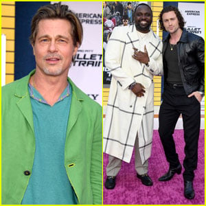 Brad Pitt Sports Green Outfit for 'Bullet Train' Premiere in L.A. with Co-Stars Brian Tyree Henry & Aaron Taylor-Johnson