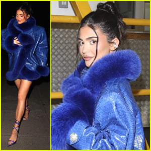 Kylie Jenner Heads Out To Dinner In A Glam Blue Coat Following Lab Photo Controversy