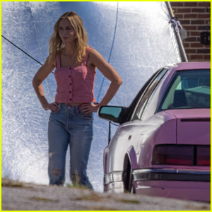 Emily Blunt Twins with Pink Car on 'Pain Hustlers' Set in Atlanta