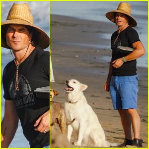 Ian Somerhalder Enjoys The Sun With His Dogs On A Malibu Beach