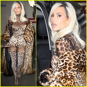 Kim Kardashian Sports Head-to-Toe Leopard Print Outfit for Dinner in Milan