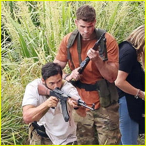 Liam Hemsworth & Milo Ventimiglia Spotted Filming Action-Packed Scenes for 'Land of Bad' Movie
