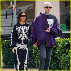 Kourtney Kardashian Wears Skeleton-Print Outfit to Lunch with Travis Barker