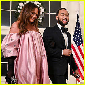 Pregnant Chrissy Teigen Celebrates Birthday at the White House State Dinner with John Legend