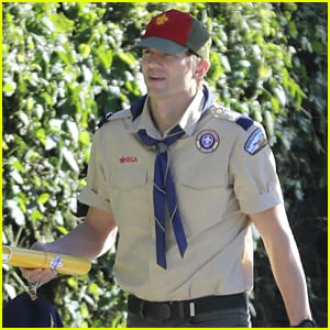 Ashton Kutcher Wears His Boy Scouts Troop Leader Uniform Out in LA Ahead of A Scout Meeting
