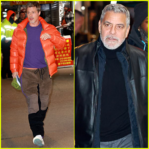 Brad Pitt's Orange Coat Sticks Out On Set Of Thriller With George Clooney in NYC