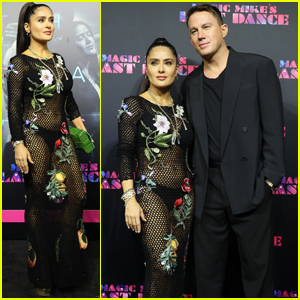 Salma Hayek Rocks Sheer, Fishnet Dress Alongside Channing Tatum at 'Magic Mike's Last Dance' Premiere