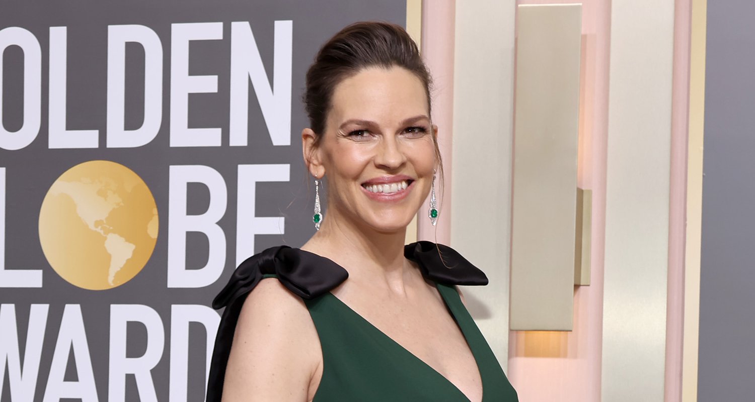 Hilary Swank Cradles Her Baby Bump While Arriving at Golden Globes 2023