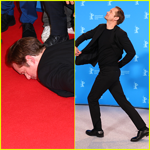 Alexander Skarsgard Twirls Around & Lies Face Flat on Red Carpet At 'Infinity Pool' Premiere With Mia Goth