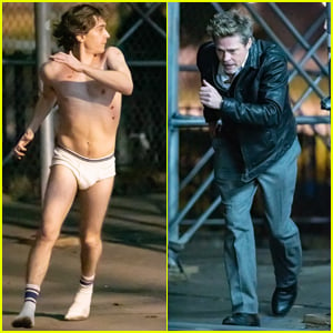 Brad Pitt Chases Down Underwear-Clad Austin Abrams on Set of 'Wolves'