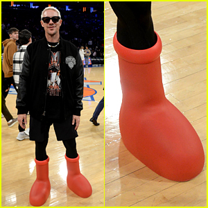 Diplo Wears the Viral Big Red Boots, Matches NFL Star Xavier McKinney at Nets vs. Knicks Game