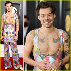 Harry Styles Bares His Full Chest in Jumpsuit on Grammys 2023 Red Carpet