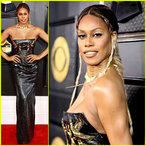 E! Host Laverne Cox Glows With Golden Makeup on Grammys 2023 Red Carpet